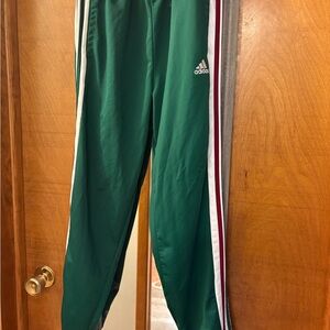 Adidas Green Joggers with White and Red Stripes